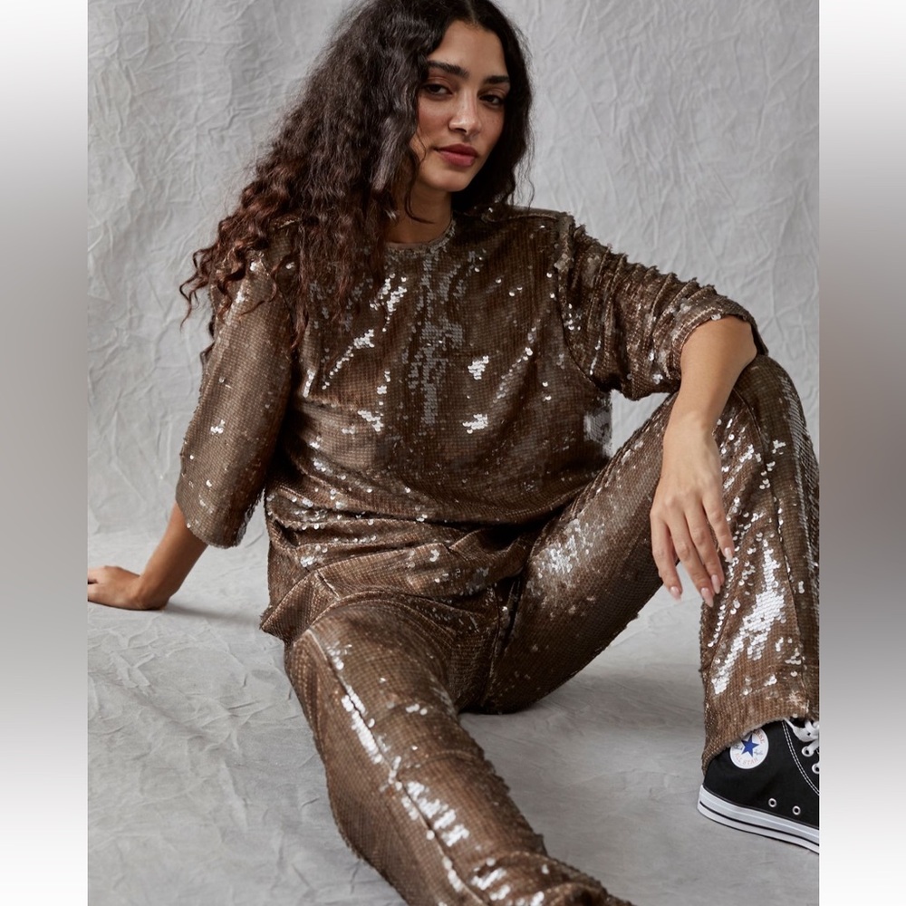 free people x sabina musanev nancy set gold sequin